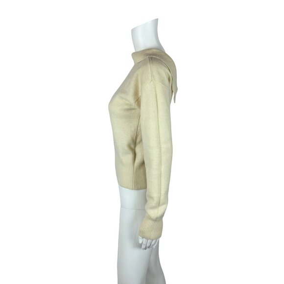 Vintage 80s Wool Sweater Women's Small Cream Collared Back Lambswool Angora Pull - Picture 6 of 9